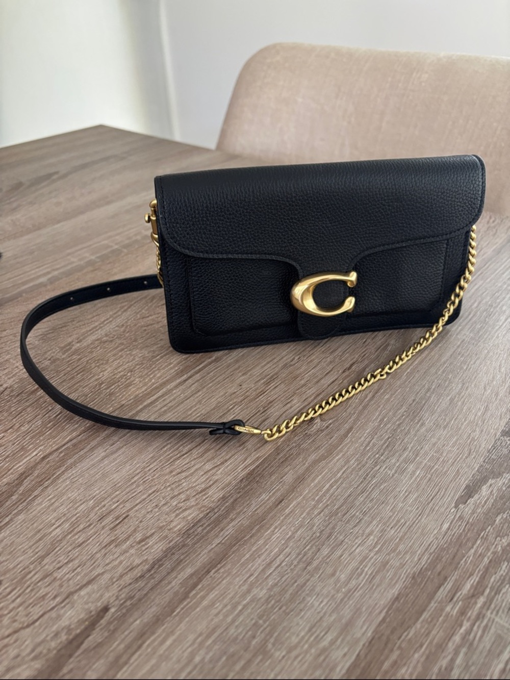 Coach Tabby Black Leather Crossbody Bag with Gold 'C' Chain. NWOT